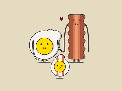 Breakfast in love 2 bacon breakfast character egg family flat food illustration like love shot vector