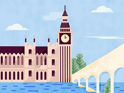 Big Ben, Palace of Westminster, london 2d art cloud colors design flat graphic illustration london travel trees vector