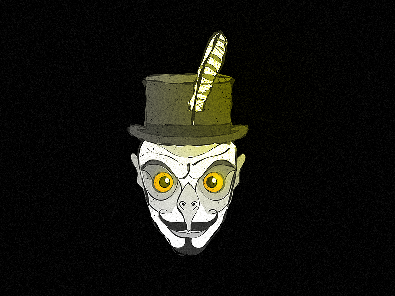 Birdman glow eye yellow moustache owl feather top hat bird man