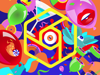 Hex acid ballon club eye hex hexagon new year party techno