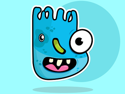 Funny blue monster doodle face