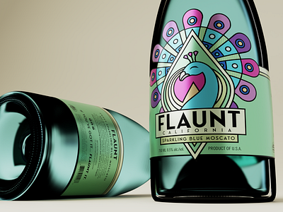 Flaunt Blue Moscato branding california champagne illustration logo moscato oklahoma package design pecock tulsa wine