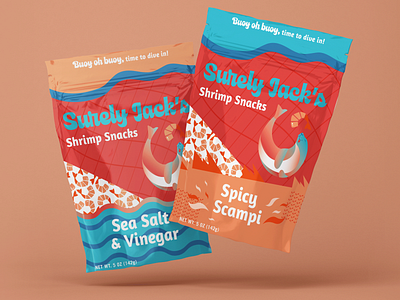Surely Jack's Shrimp Snacks branding chips concept food packaging sea shrimp snacks