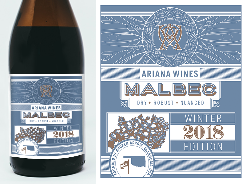 Ariana Wines Malbec Bottle design oklahoma malbec label design bottle design bottle label wine