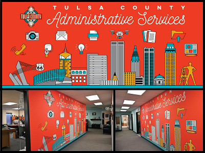 Tulsa County Administrative Services Mural 2019 adobe ilustrator illustration monoline mural oklahoma procreate skyline tulsa