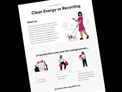 Clean Energy vs Recycling blog cat clean energy earth environment illustration infographic layout nature pollution recycling renewables research sustainability trash vector woman