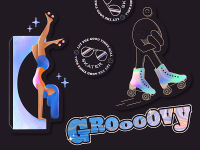 Rollerskating Stickers badge character design holographic illustrations lettering retro roller rollerskating sticker sticker set stickerpack stickers sunglasses type vector