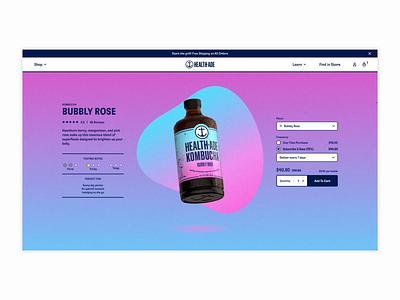 Product Detail Page (PDP) | Health-Ade Kombucha beverage branding clean color ecommerce figma hero layout pdp product product detail page shapes texture typography ui web