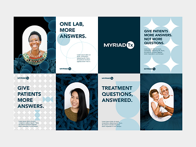 Myriad Tx Branding Directions brand design brand identity branding circles design healthcare identity layout logo design logos medical medicine mockups process science shapes type visual identity wip