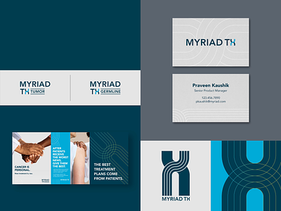 Myriad Tx: Brand Identity Direction #2 art direction brand identity branding business card cancer colors gradient graphic design healthcare identity layout logo logo design medical patterns personal process treatment vector visual identity