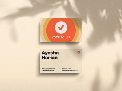 Vote Solar New Business Cards brand branding business card circles clean energy colors design graphic design identity layout logo mockup power rings solar energy sun sustainability type visual identity warm