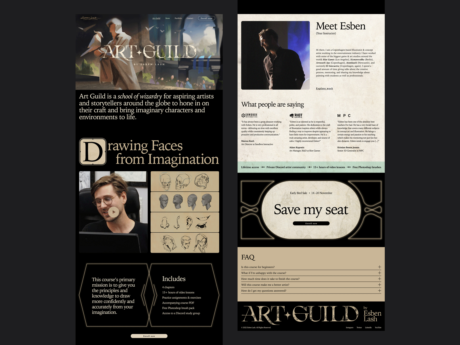 Art Guild — Website art art school branding education home page identity illustrator landing page layout magical medieval site typography ui visual identity web design website