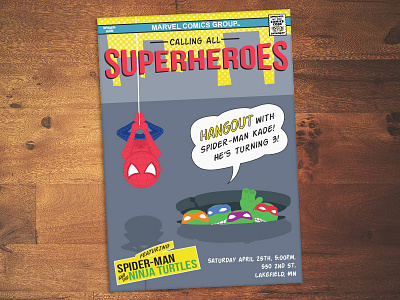 Superheroes - Birthday Invite birthday invite cartoon comic book illustration ninja turtles spiderman superhero