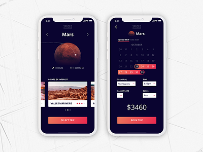 SPACED Challenge - App app mars space spacedchallenge travel travel app ui
