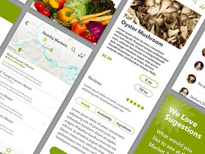 Farmers Market Purchasing Experience Product View ecommerce food mobile product view shopping sketch ui