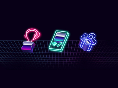 Vapore Wave Icon champion cyberpunk game gift box icon illustration neon light retro vapore wave vintage