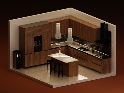 3D Kitchen Interior 3d 3d blender 3d interior 3d modeling 3dart 3ddesign blender colour design illustration interior kitchen low poly style