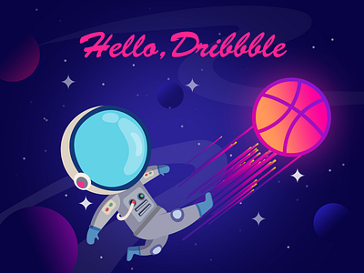 Hello Dribbble! astronaut first shot hello dribble illustration pink