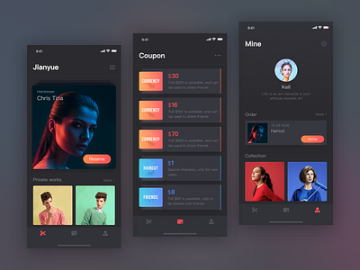 Reservation and haircut app app dark haircut reservation reserve ui