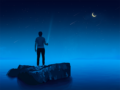 Lonely person illustration lonely moonlight night sea