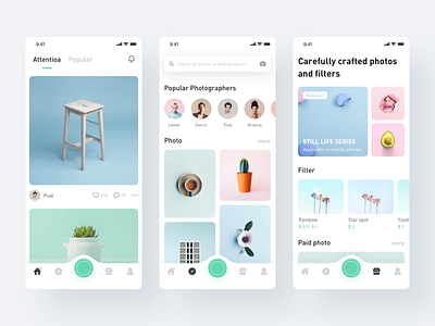Photography app app camera fillet find home minimalism photography shop ui