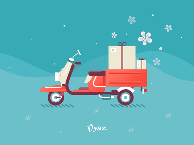 Delivery delivery e-commerce flowers illustration moped motorbike spring vector vyazbrand
