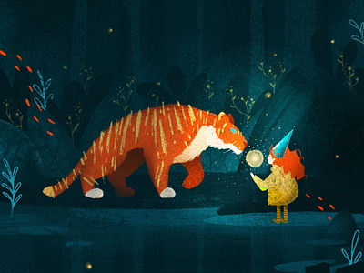 Year of the Tiger bookillustration characterillustration children book digitalillustration fairy tail flatdesign forest happy lunar new year kid illustration kidlitart magic night procreate reflection stripes texture tiger water whimsical yearofthetiger
