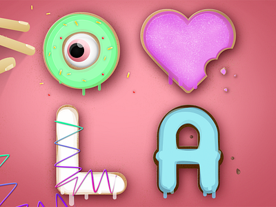 100% vegan, yes even the plant-based eyeball city donuts eyeball heart illustration los angeles texture