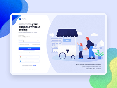 Chatflow. app chatbot illustration login page ui ux web website