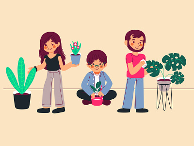 People taking care of plants floral houseplant houseplants illustration people plants takecare plants