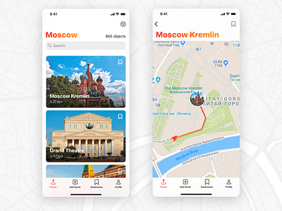 Moby App app design gps gradient ios lightmode location mobile museum navigation navigator orange pin red ui