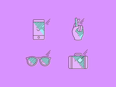 How-it-Works Icons bright fingers crossed icons line icons mobile phone suitcase sunglasses