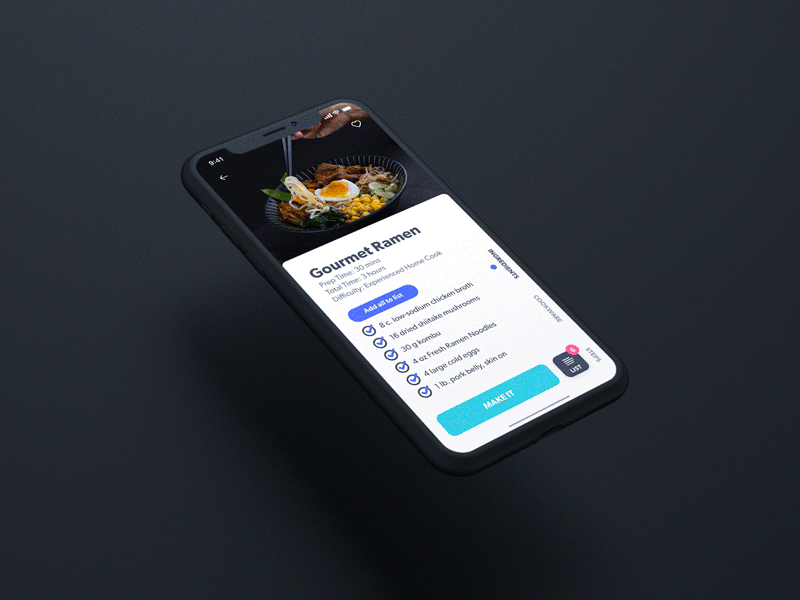 Cooking App animated cooking app iphonex ui