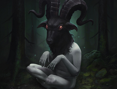 Goat in a forest digital painting illustration photoshop wacom