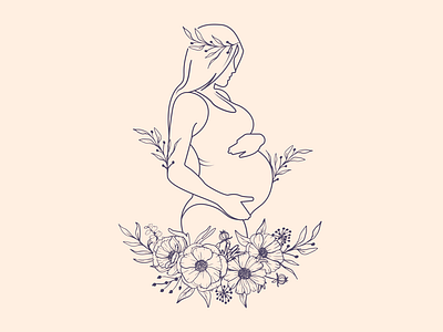 Line art pregnante mother