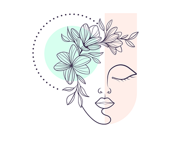 Line art woman face portrait, logo boho style boho design flower girl graphic design illustration line line art pregnante mother logo logo boho style moman mother vector