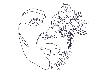 Line art portrait woman, minimal hand draw vector illustration