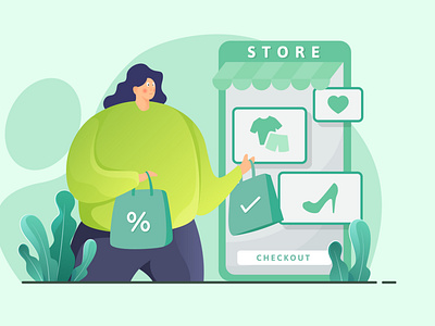 Woman shopping online Flat illustration