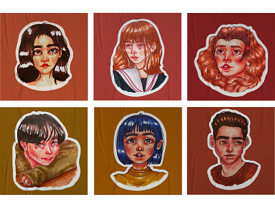 Stickers (Red) human face illustration stickers