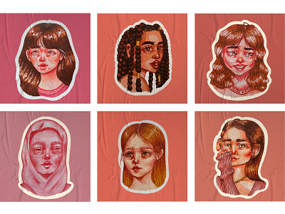 Stickers (Pink-Beige) human face illustration stickers