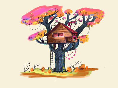 Tree house childrens book editorial fall graphic design illustration sketch tree