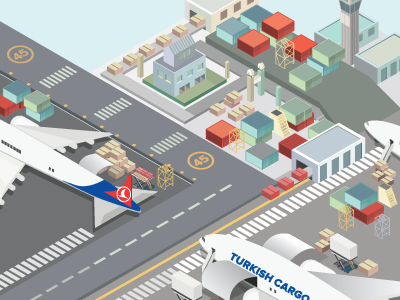 turkish cargo cover -detail 2d airport cargo cover editorial isometric magazine plane turkish vector