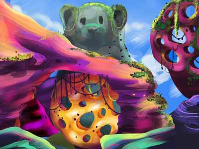 Bear bear character colorful editorial game illustration texture tree