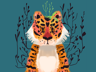 Blooming Tiger character editorial flat illustration inktober orange tiger