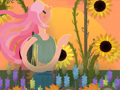 Middle Of Nowhere // project detail character pink sun flowers sunny sunset