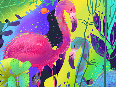 Neon Jungle character flamingo flat illustration ipad nature pink plant summer vector