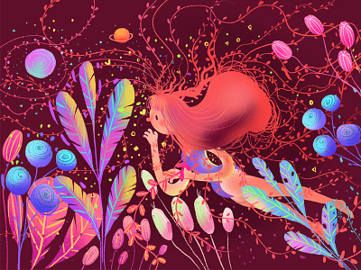 Ragbag character doodle editorial illustration ipad moon nature pink procreate underwater