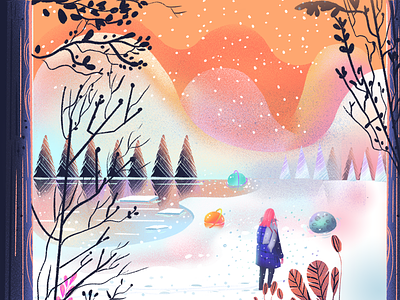 Flowers in December character illustration ipad moon mountain nature sky winter