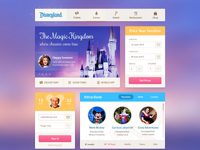 Disneyland UI Kit disney disneyland icons interface kingdom kit magic menu mickey mouse sign in slider ui