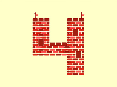Fourtified 36daysoftype 4 ancient brick castle design flat fort fortified four number vector